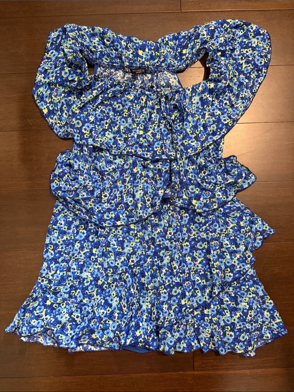 ZARA Blue Floral Ruffled Mini Dress